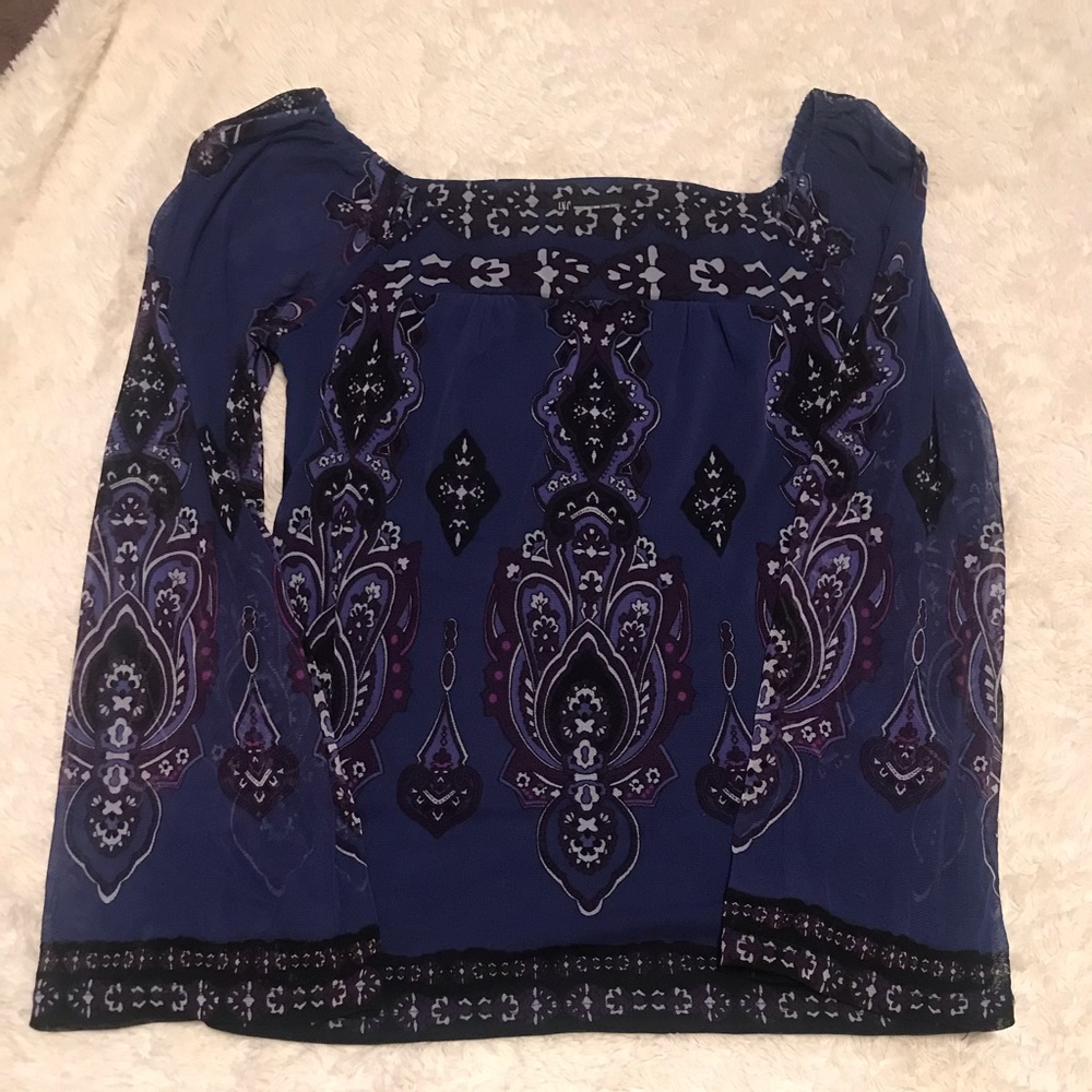 I•N•C Purple/Black Blouse with Long Sheer Sleeves